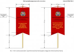 Wzór i wymiary proporczyków. Logo Państwowej Straży Pożarnej zgodne z księgą znaku PSP